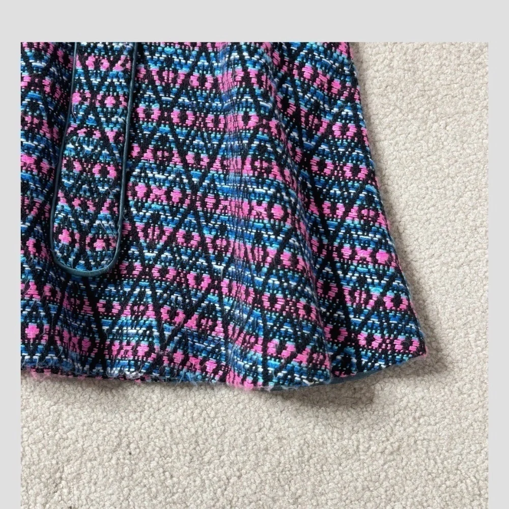 Matthew Williamson A- Line Skirt Detachable Belt Textured Fabric Pink Blue Print